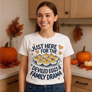 NEW Comfort Colors Custom Tee - Just Here For The Deviled Eggs & Family Drama